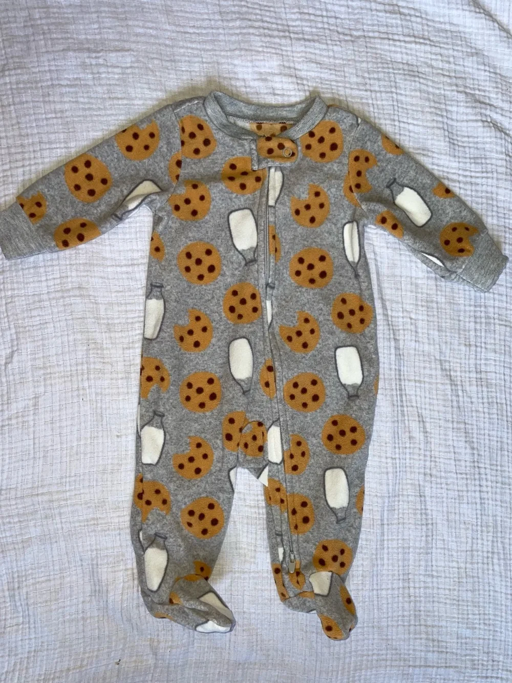 Carter's Gray Footed One-Piece with Cookie & Milk Print